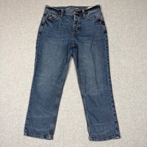 OLD NAVY High Rise Slouchy Straight Jeans Medium Wash Ankle Button Fly Size 2